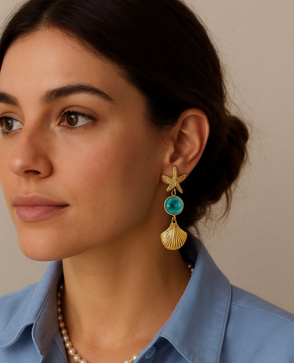 Aretes de estrella de mar y azul