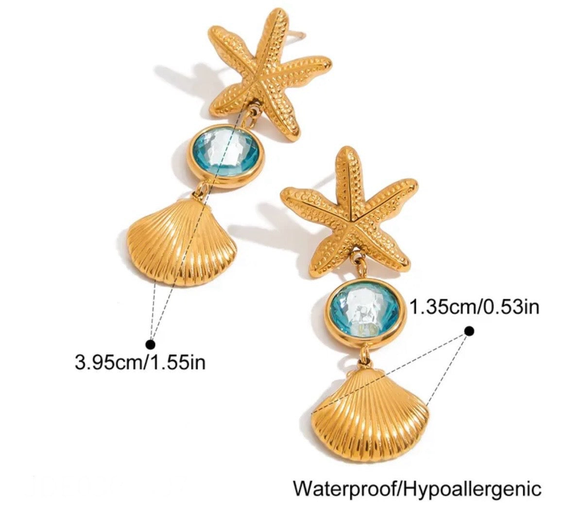 Aretes de estrella de mar y azul