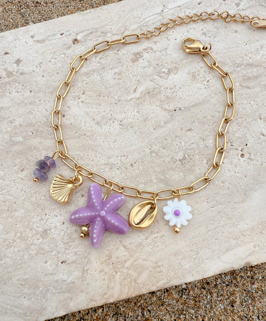 Pulsera clips con charms violetas