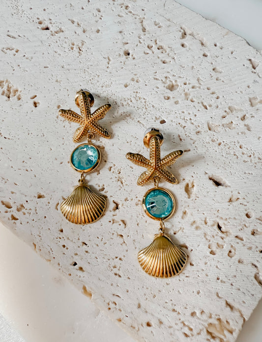 Aretes de estrella de mar y azul