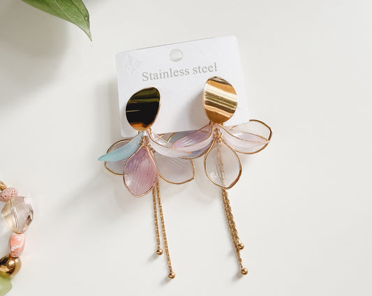 Aretes de Acero Inoxidable con Diseño de Flor Multicolor