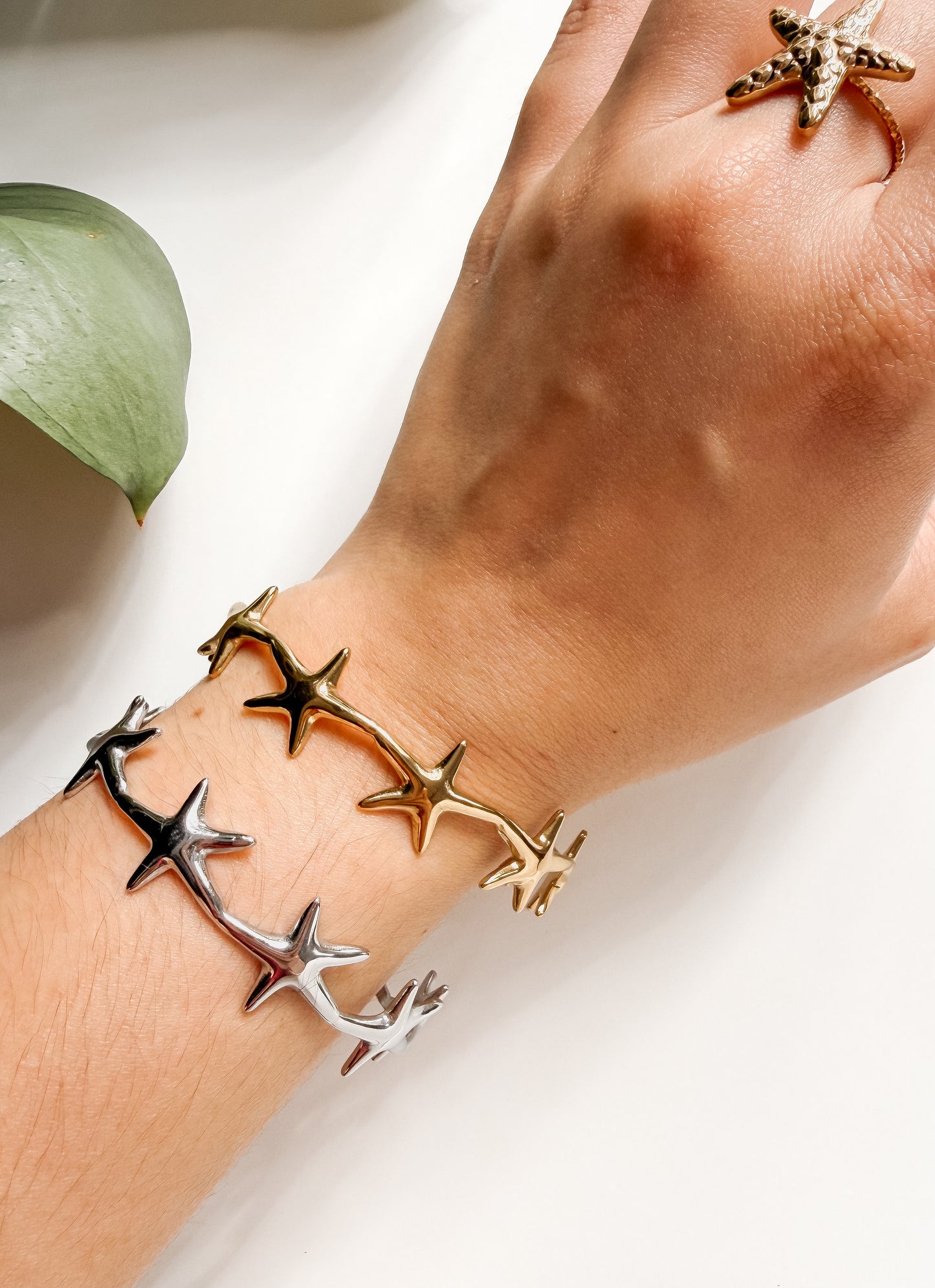 Bangle de Estrellas de Mar Ajustable de Acero Inoxidable| Pulsera Abierta